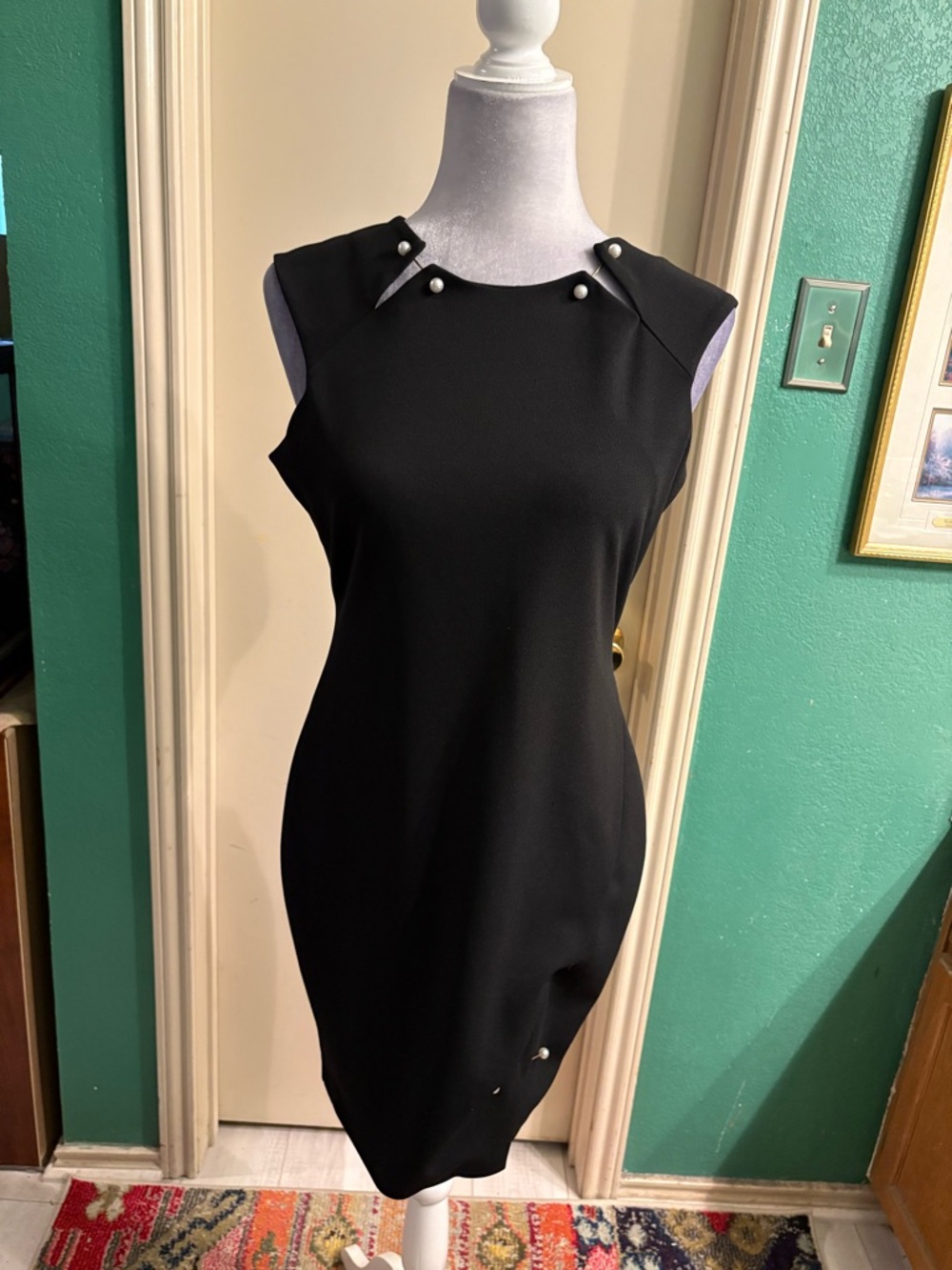 Bebe Black Sleeveless Mini Dress with Pearl Accent